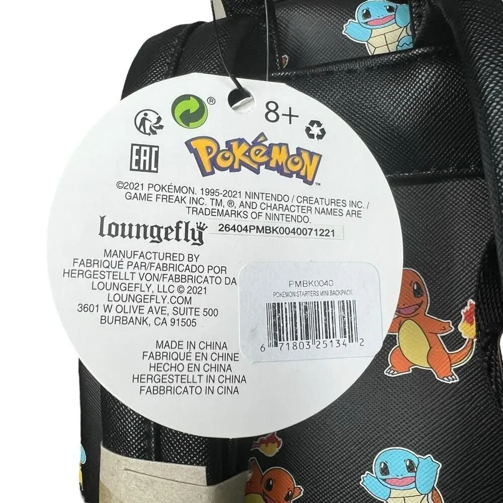 NEW Loungefly CL Exclusive Pokémon Starters Black Mini Backpack